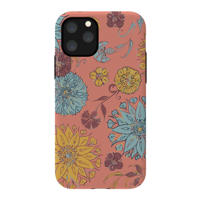 iPhone 11 Pro StrongFit Multi-Floral - Coral, Yellow & Blue by Lotti Brown