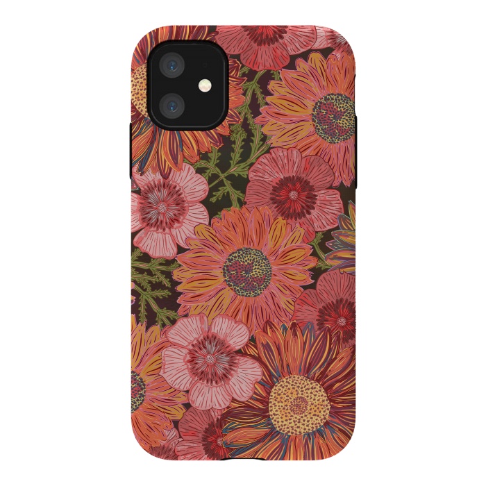 iPhone 11 StrongFit Retro Pink Daisies by Lotti Brown