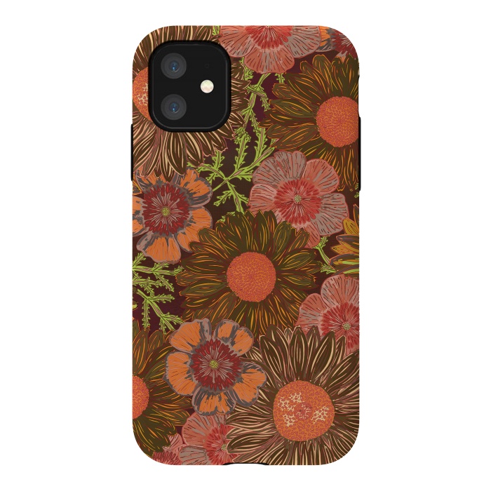iPhone 11 StrongFit Retro Dark Daisies by Lotti Brown