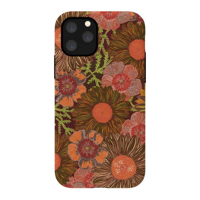 iPhone 11 Pro StrongFit Retro Dark Daisies by Lotti Brown