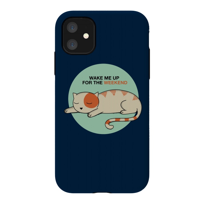 iPhone 11 StrongFit Cat wake me up blue by Coffee Man