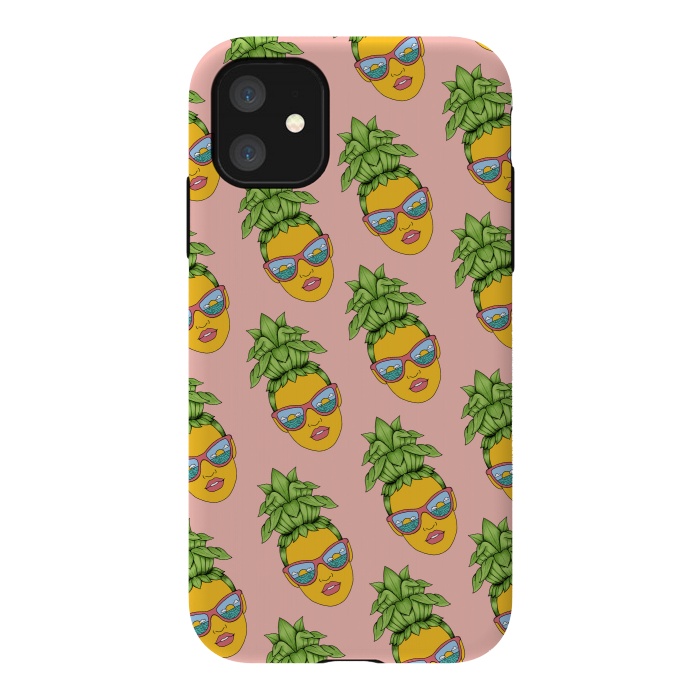iPhone 11 StrongFit Pineapple Girl Pattern Pink by Coffee Man