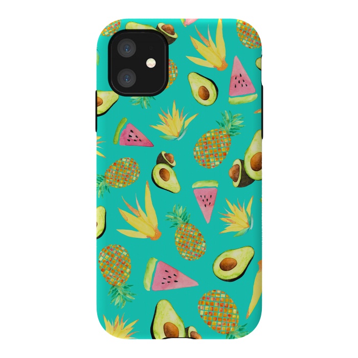 iPhone 11 StrongFit Tropical Fruit Salad Aqua  by Amaya Brydon