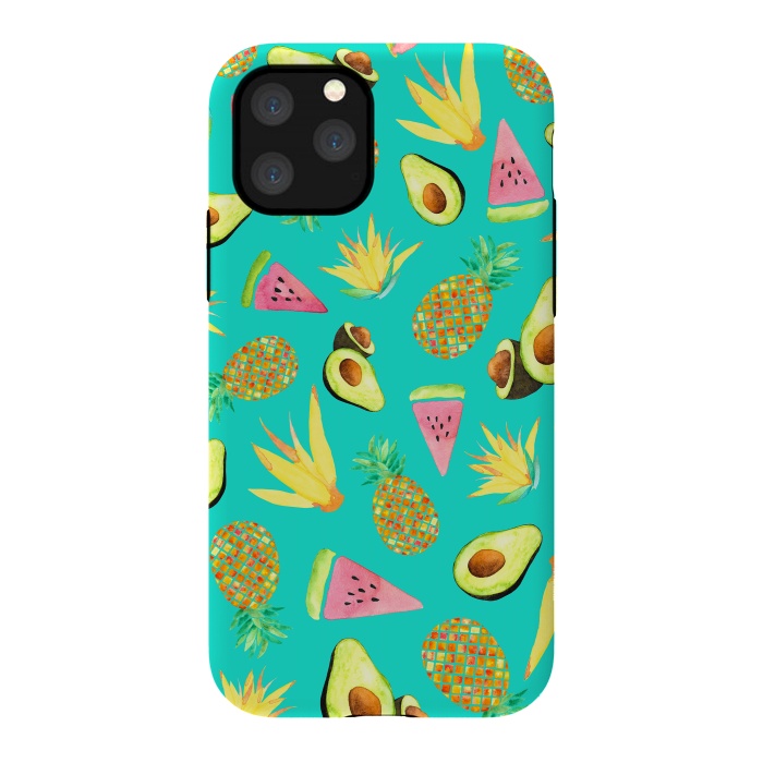 iPhone 11 Pro StrongFit Tropical Fruit Salad Aqua  by Amaya Brydon