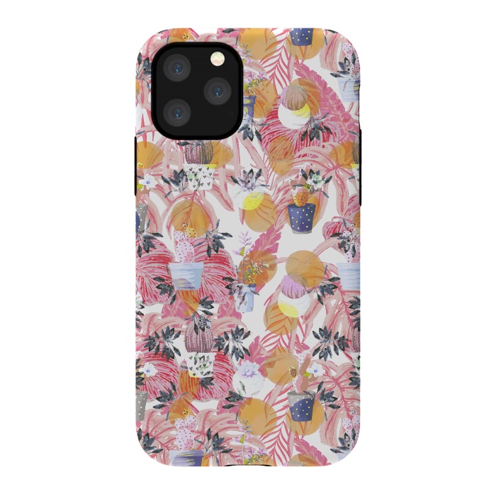 iPhone 11 Pro StrongFit Cactus pots and pink tropical leaves pattern by Oana 