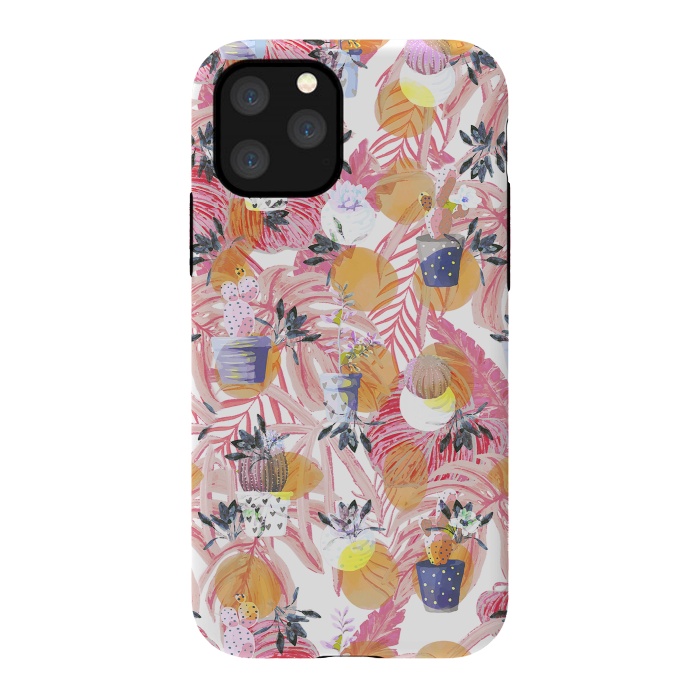 iPhone 11 Pro StrongFit Cute cacti pots and pink tropical foliage by Oana 