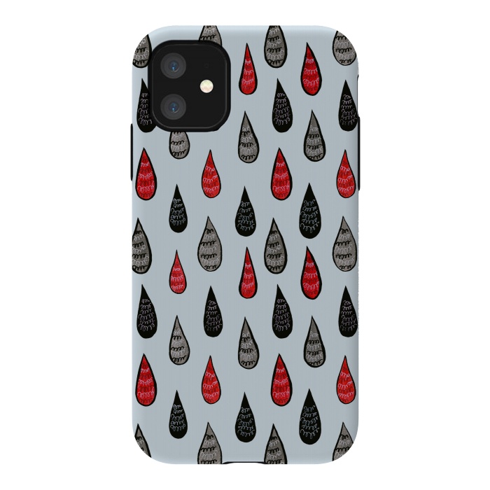 iPhone 11 StrongFit Weird Rain Drops Ink Pattern In Red Black Grey by Boriana Giormova