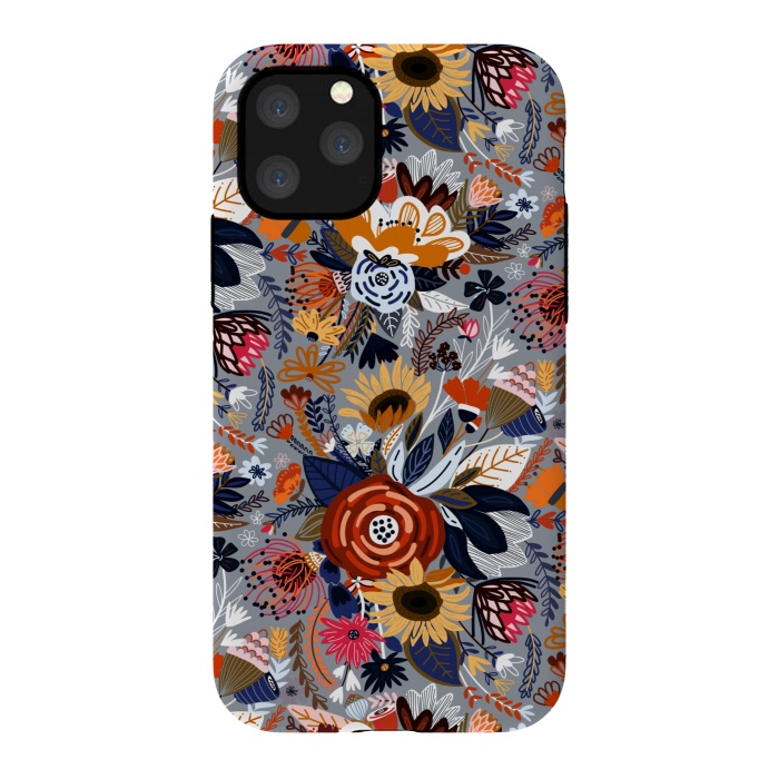 iPhone 11 Pro StrongFit Popping Floral - Orange and Navy  by Tigatiga