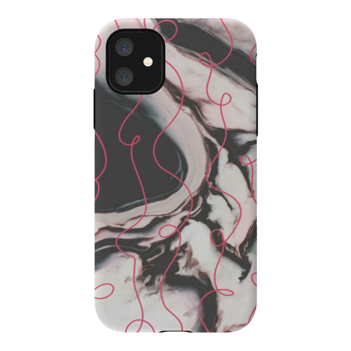 iPhone 11 StrongFit Marble pink curls by CAS