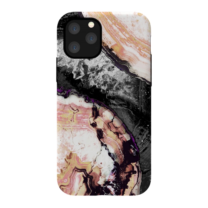 iPhone 11 Pro StrongFit Golden agata gemstone slices on black marble by Oana 
