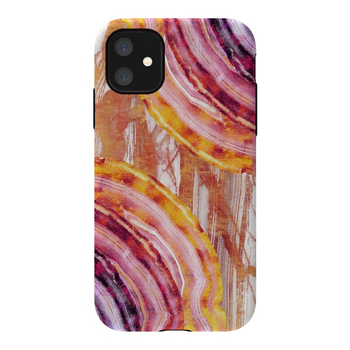 iPhone 11 StrongFit Gold pink brushed marble gemstones by Oana 