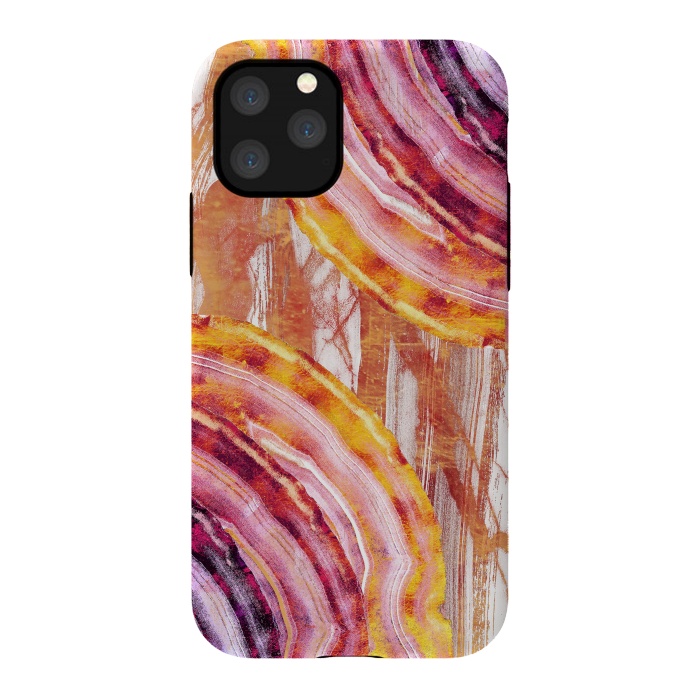 iPhone 11 Pro StrongFit Gold pink brushed marble gemstones by Oana 