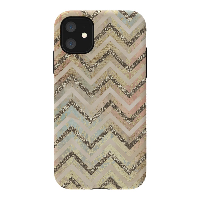 iPhone 11 StrongFit Chevron Gold Glamour Stripes 2 by Andrea Haase