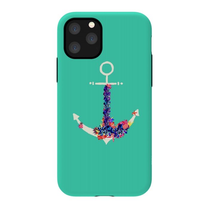 iPhone 11 Pro StrongFit Floral Anchor Aqua  by Amaya Brydon