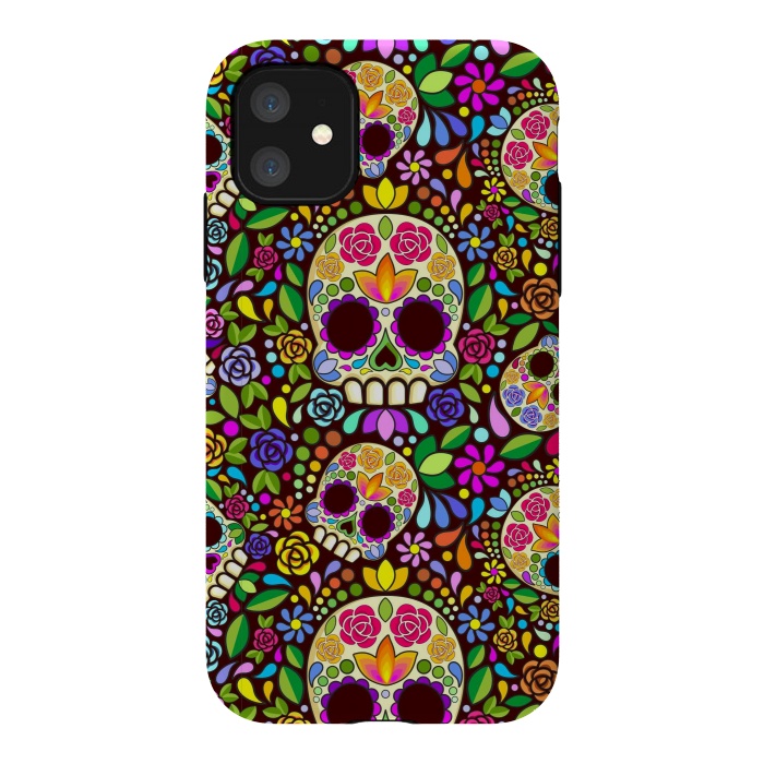 iPhone 11 StrongFit Sugar Skull Floral Naif Art Mexican Calaveras by BluedarkArt