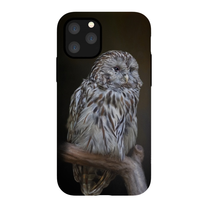 iPhone 11 Pro StrongFit A lovely cute painted owl with a brown background by Simone Gatterwe