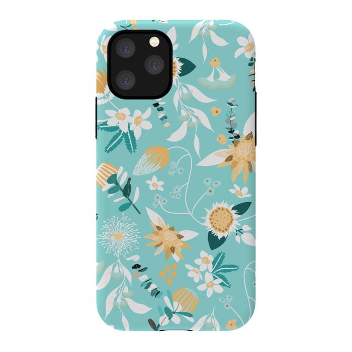 iPhone 11 Pro StrongFit Stylized Australian Florals in Blue and Yellow by Paula Ohreen