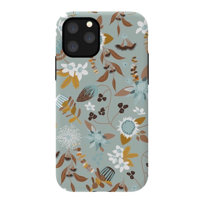 iPhone 11 Pro StrongFit Stylized Australian Florals in Blue and Mustard by Paula Ohreen