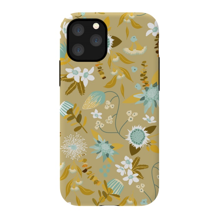 iPhone 11 Pro StrongFit Stylized Australian Florals in Blue and Cream by Paula Ohreen