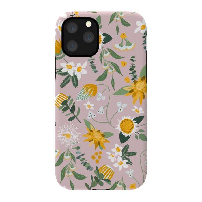 iPhone 11 Pro StrongFit Stylized Australian Florals in Pink and Yellow by Paula Ohreen