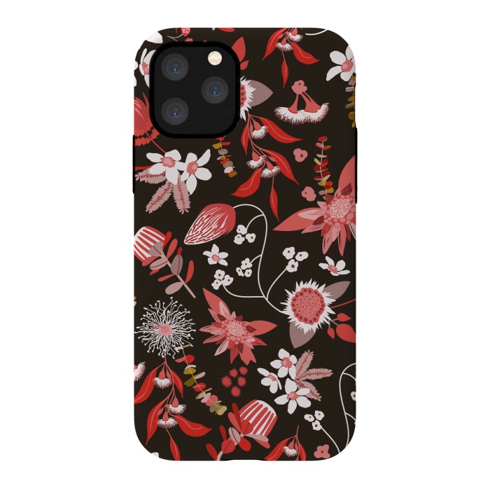 iPhone 11 Pro StrongFit Stylized Australian Florals in Brown and Pink by Paula Ohreen