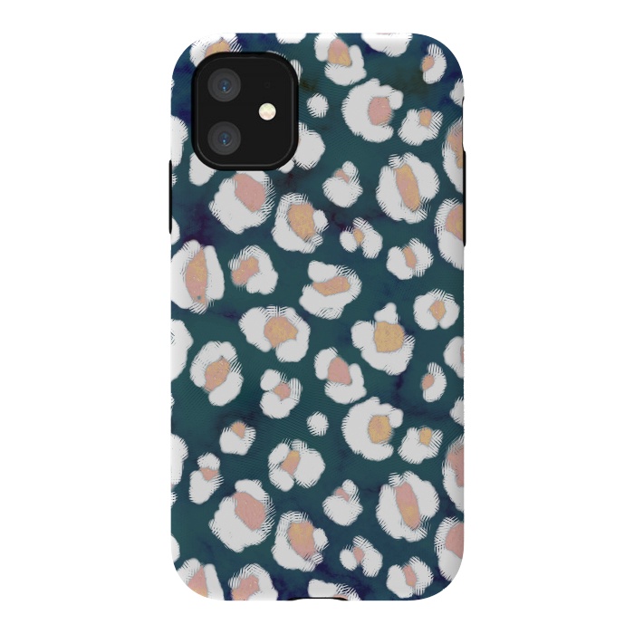 iPhone 11 StrongFit Rose gold white brushed leopard print by Oana 