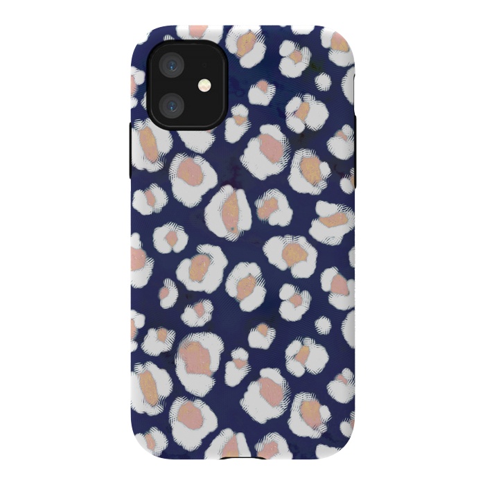 iPhone 11 StrongFit Rose gold white leopard print spots by Oana 