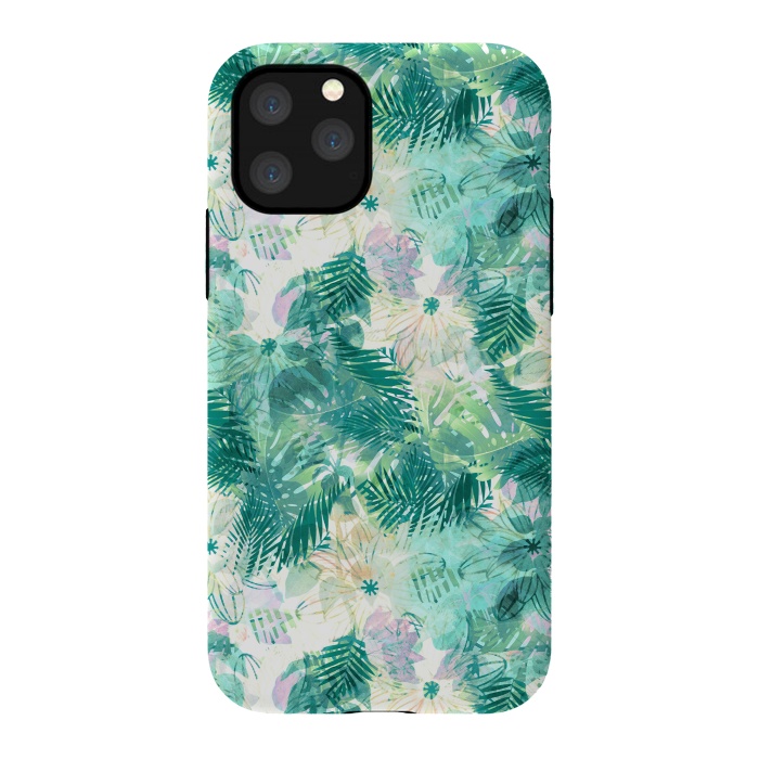 iPhone 11 Pro StrongFit Tropical leaves and white watercolor flowers by Oana 