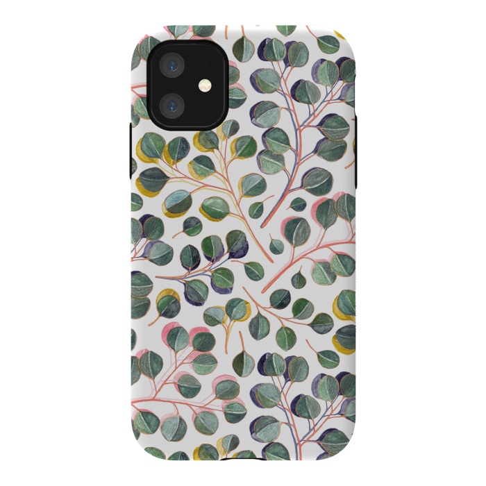 iPhone 11 StrongFit Simple Silver Dollar Eucalyptus Leaves by Micklyn Le Feuvre