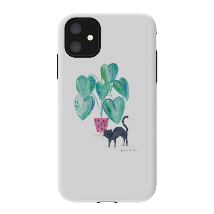 iPhone 11 StrongFit Black cat and house plant painting by lauradidthis