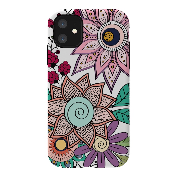 iPhone 11 StrongFit Stylish floral doodles vibrant design by InovArts