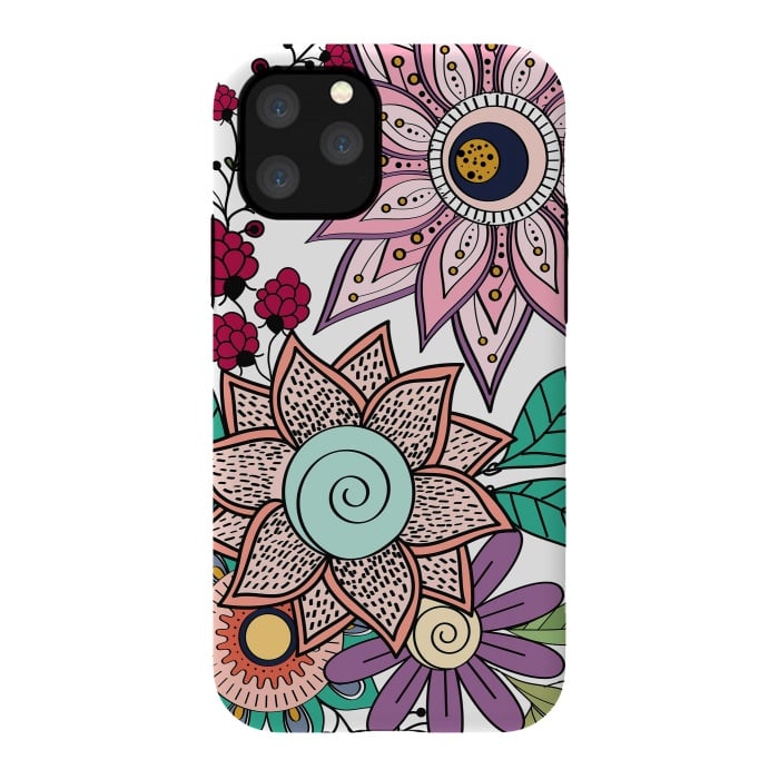 iPhone 11 Pro StrongFit Stylish floral doodles vibrant design by InovArts