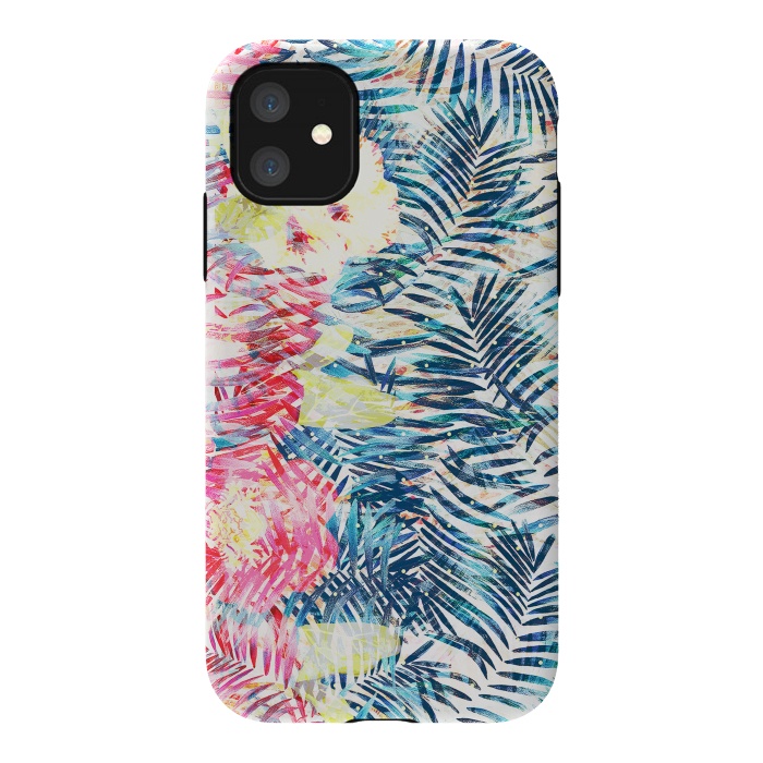 iPhone 11 StrongFit Colorful tropical leaves hawaiian bouquet by Oana 