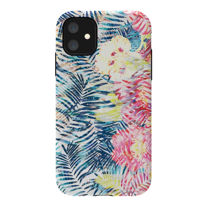 iPhone 11 StrongFit Tropical palm leaves and colorful flowers by Oana 