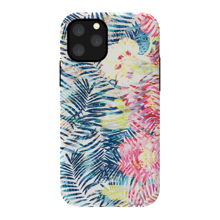 iPhone 11 Pro StrongFit Tropical palm leaves and colorful flowers by Oana 