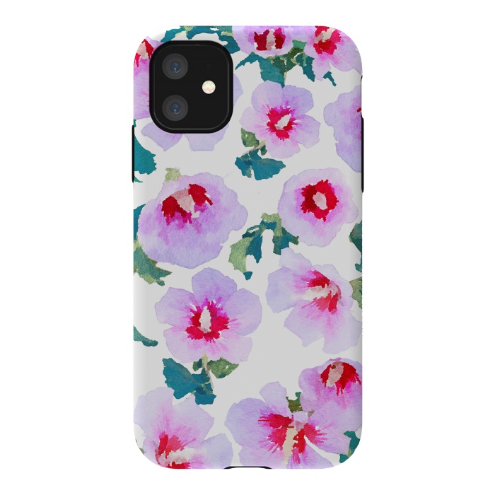 iPhone 11 StrongFit Rose of Sharon watercolor flowers by Oana 