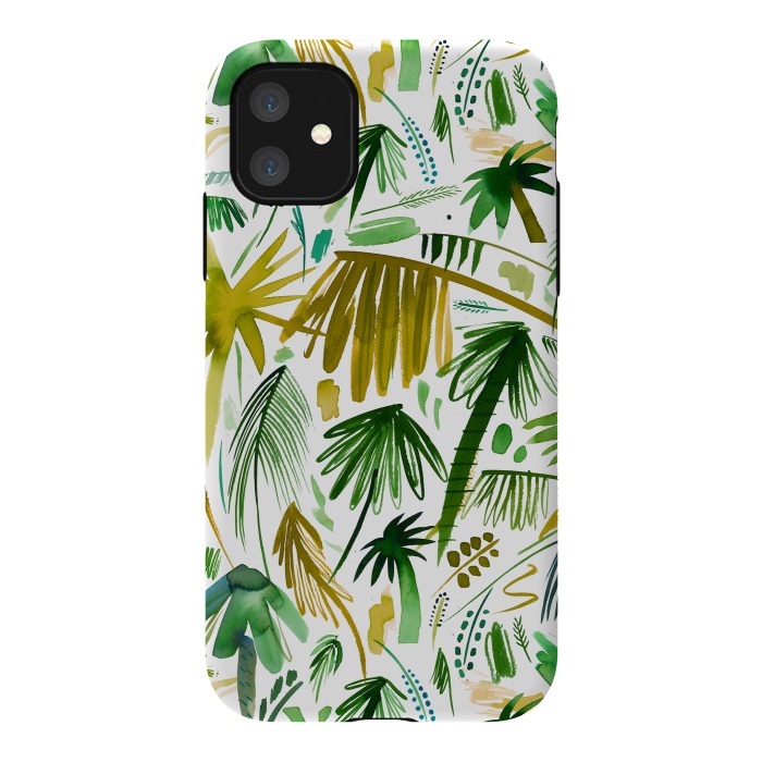 iPhone 11 StrongFit Brushstrokes Tropical Palms by Ninola Design