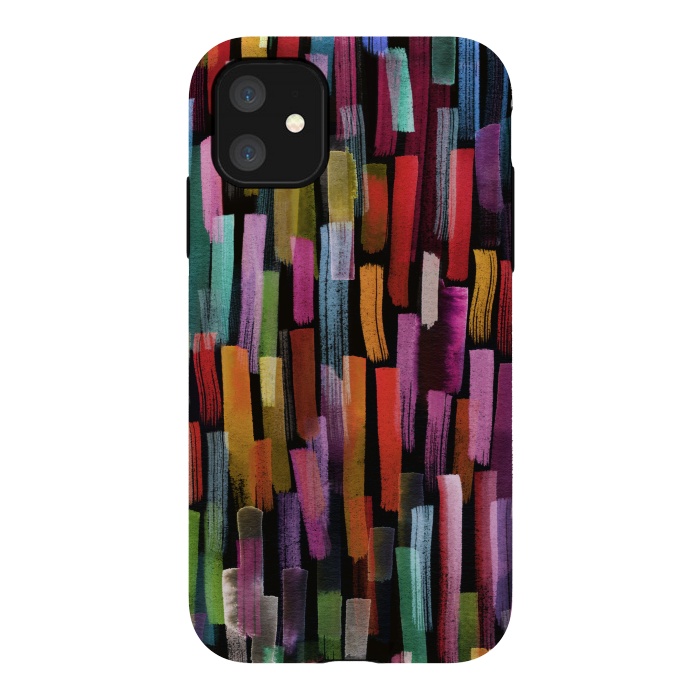 iPhone 11 StrongFit Colorful Brushstrokes Black by Ninola Design