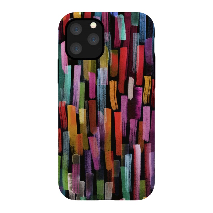 iPhone 11 Pro StrongFit Colorful Brushstrokes Black by Ninola Design