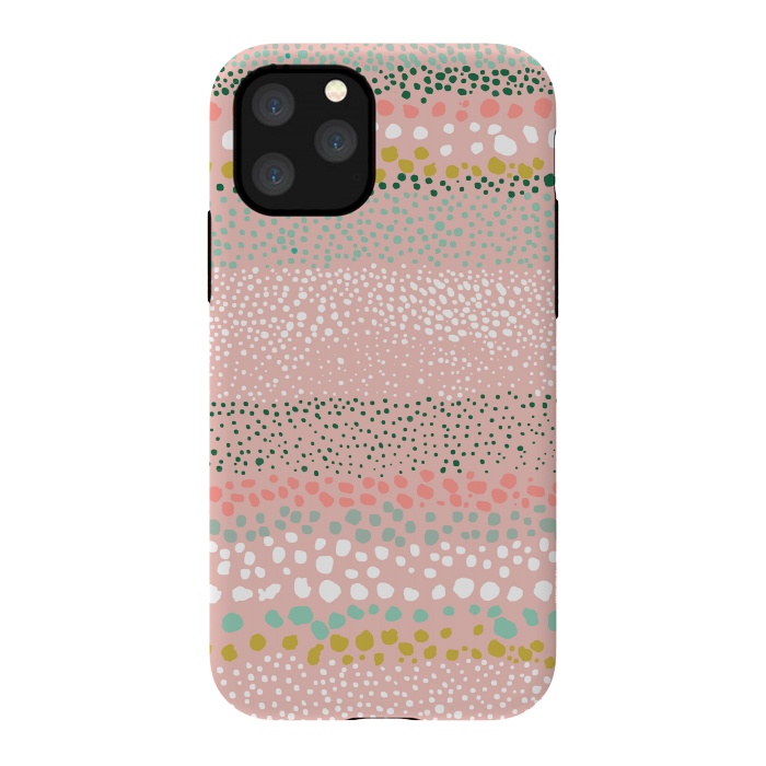 iPhone 11 Pro StrongFit Little Textured Dots Stripes Pink by Ninola Design