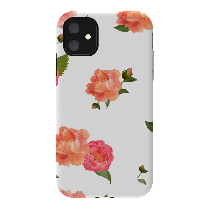iPhone 11 StrongFit ORANGE PINK FLORAL PRINT by MALLIKA
