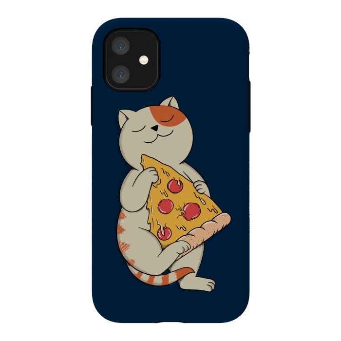 iPhone 11 StrongFit Cat and Pizza Blue by Coffee Man
