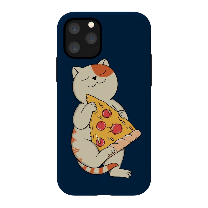 iPhone 11 Pro StrongFit Cat and Pizza Blue by Coffee Man