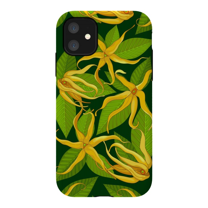 iPhone 11 StrongFit Ylang Ylang Exotic Scented Flowers and Leaves by BluedarkArt