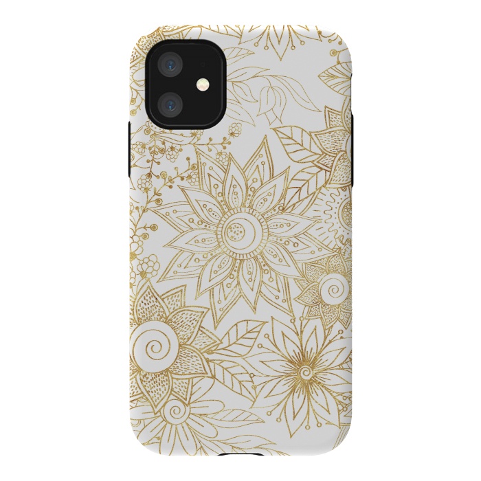 iPhone 11 StrongFit Elegant golden floral doodles design by InovArts