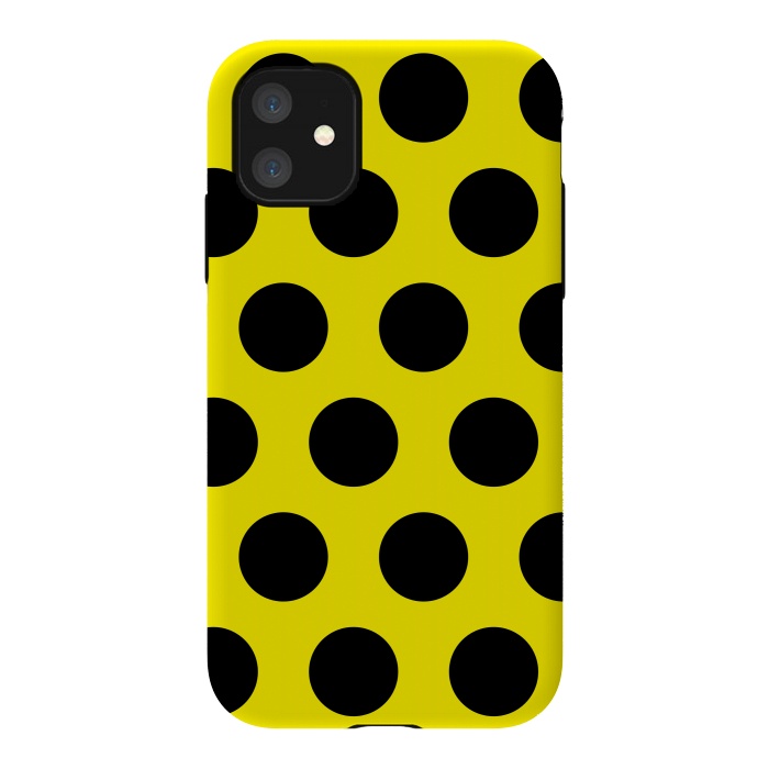 iPhone 11 StrongFit Black Circles on Yellow Background by Bledi