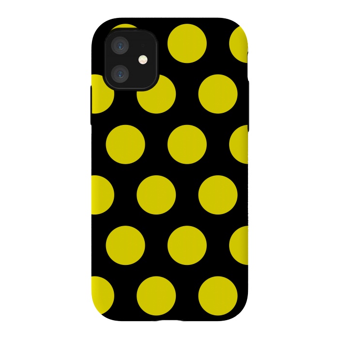 iPhone 11 StrongFit Yellow Circles on Black Background by Bledi