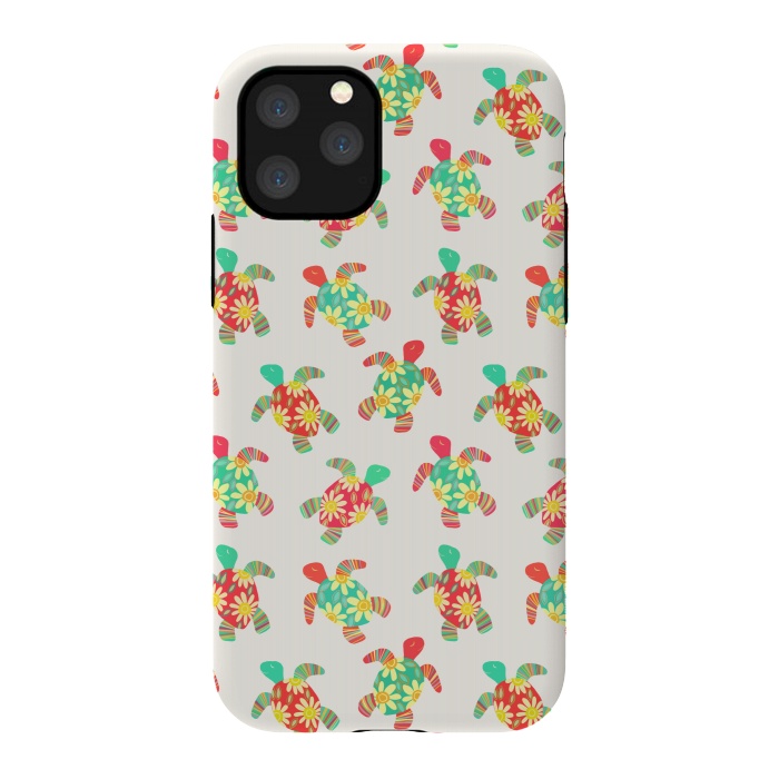 iPhone 11 Pro StrongFit Cute Flower Child Hippy Turtles on Cream  by Micklyn Le Feuvre