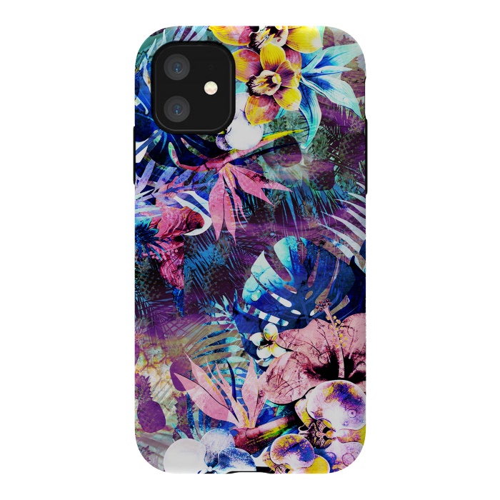 iPhone 11 StrongFit Colorful psychedelic tropical flowers and leaves by Oana 