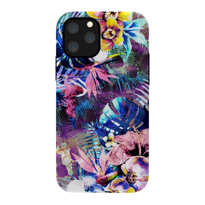 iPhone 11 Pro StrongFit Colorful psychedelic tropical flowers and leaves by Oana 